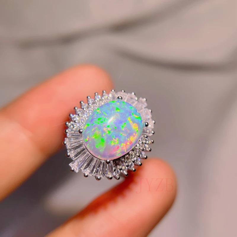 High jewelry light luxury niche design high sense exquisite retro sterling silver jewelry opal opening opal ring women