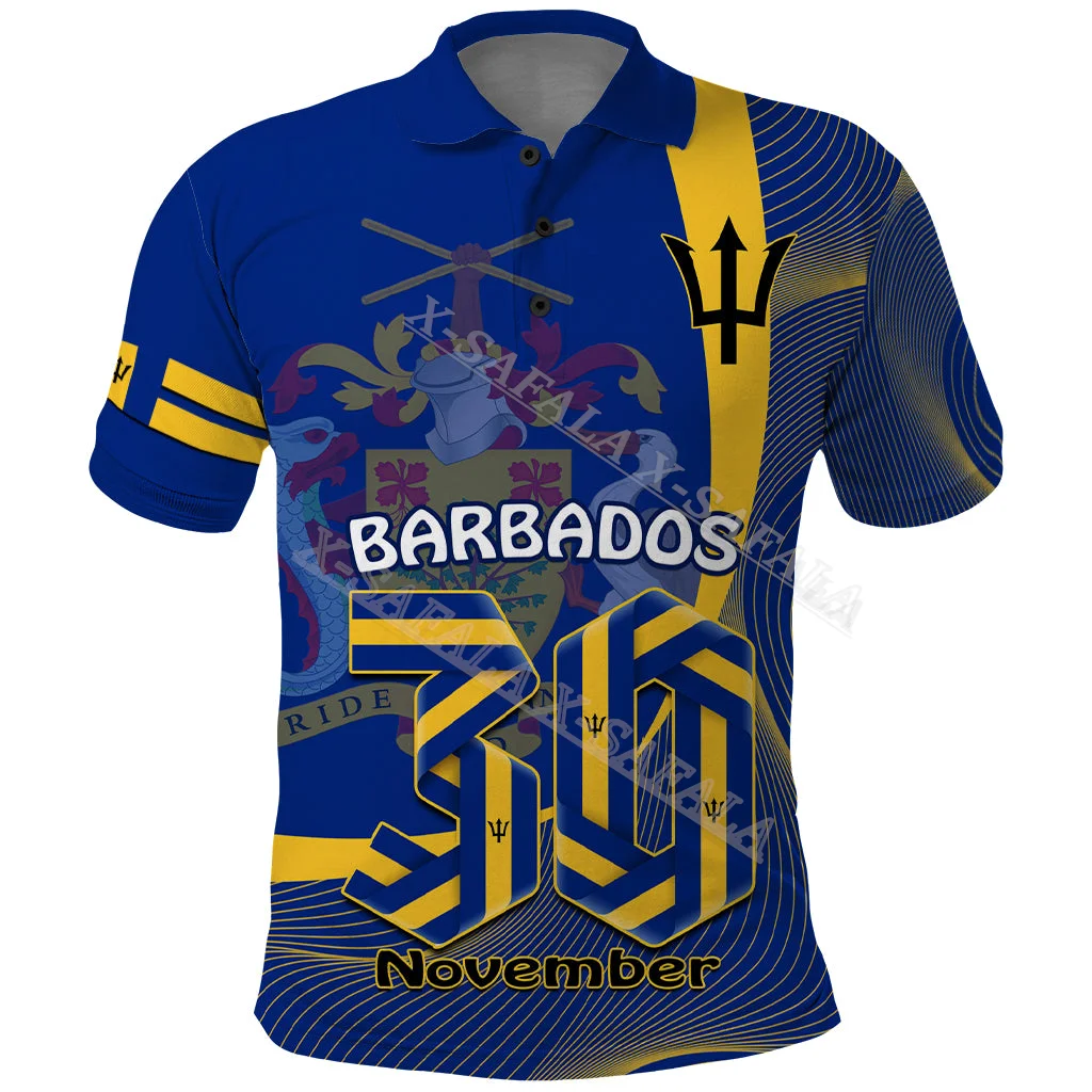 Barbados Country Independence Day 3D Print Men Polo Shirt Quality Breathable Smooth Short Sleeve Casual Tee Sports Top