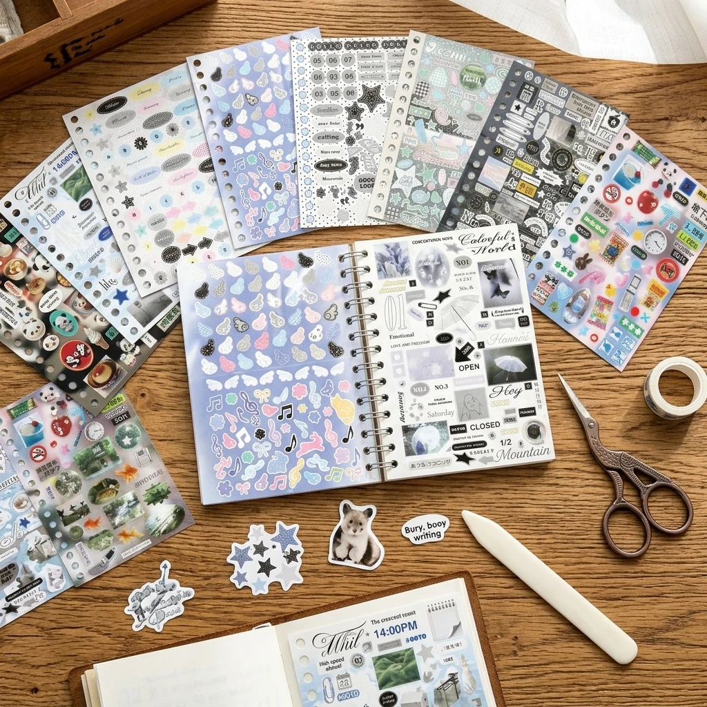 Specialty Paper Sticker Book for Scrapbooking Journaling Lovers 160 Sheets Korean Ins Style Die Cut Decals DIY Craft Supplies