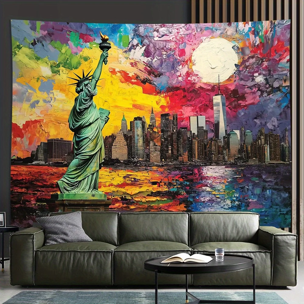 Doodle of the Statue of Liberty Digital printing polyester wall hanging tapestry decorative Living room bedrooms background gift