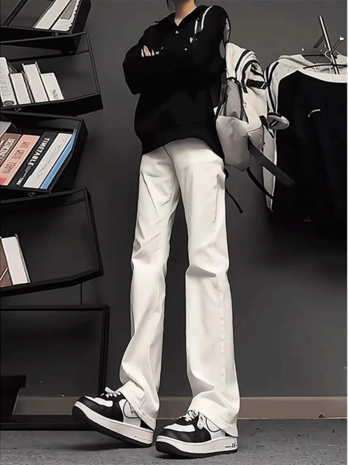 

White Flared Jeans Men's Autumn Winter Tall Fce Slimming Leg Lengthening American High Street Straight Leg Jeans