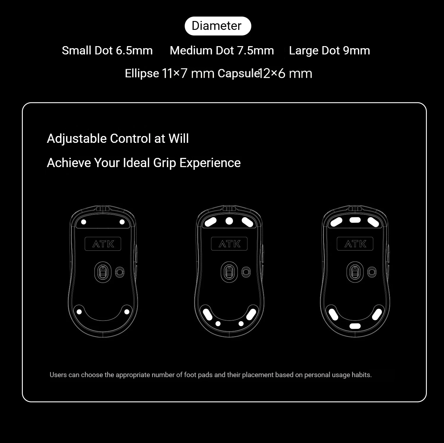 ATK Crystal Jade Teflon Mouse Skates 70Pcs 5 Sizes Universal PTFE Feet Pads Speed Wear Resistant For Esports Gaming Mouse