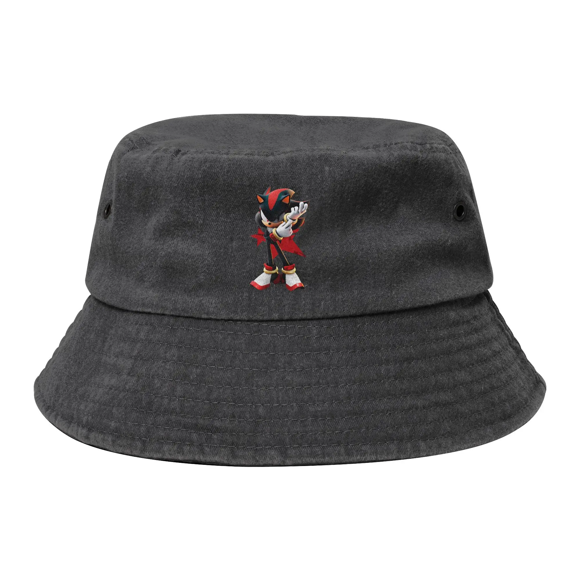 Unisex Distressed Denim Bucket Hats Hedgehog Shadow Game Cartoon Sport Fishing Fisherman Hats  Bob Hat Gifts Idea