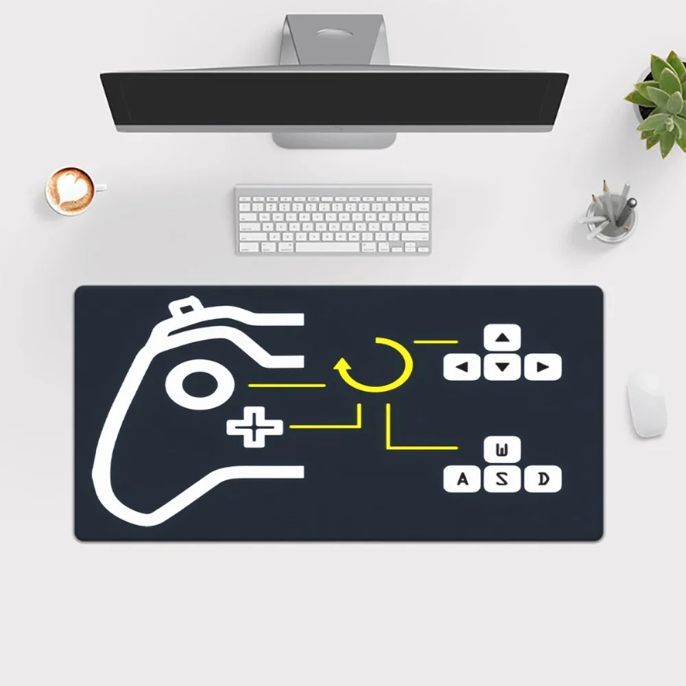 Racing game-themed table mat with WASD key positions and steering wheel control area - antislip base mousepad profissional