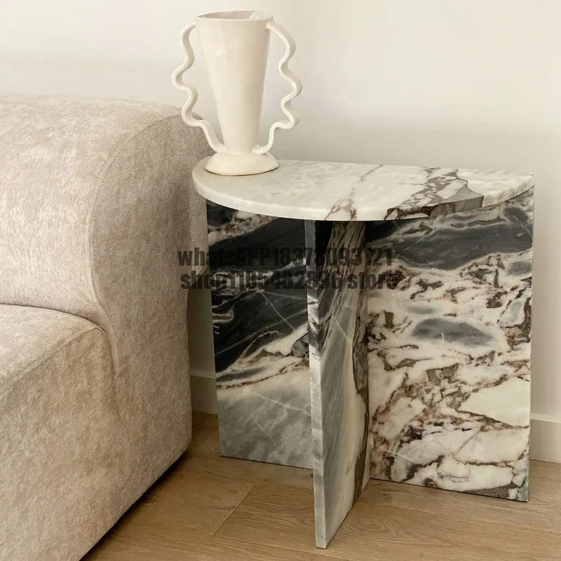 Minimalist natural marble sofa edge several designers light luxury simple side table