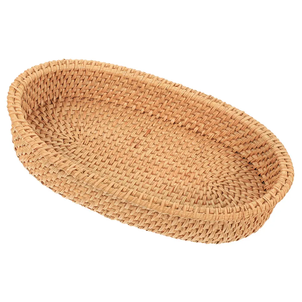 

Bamboo Woven Basket Knife Fork Spoon Storage Tray Fruit Cutlery Organizer Chopstick Holder Safe Dessert Basket Multifunctional
