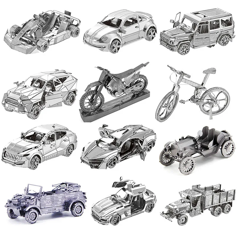 DIY 3d Metal Puzzles 14+ Jigsaw Puzzle Transportation Truck Racing Motorcycle Train Puzzle Model for Adults Parent-child Toys