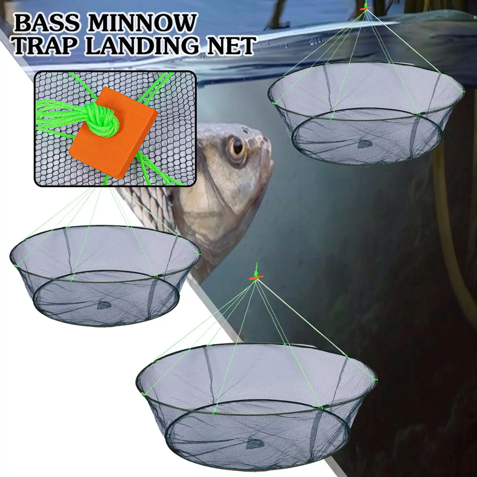 Bass Minnow Trap Landing Net Open Folding Fishing Fish Fishing Net Landing Shrim Lift Fishingsupply Crab Cage Hand Crayfish J3J6