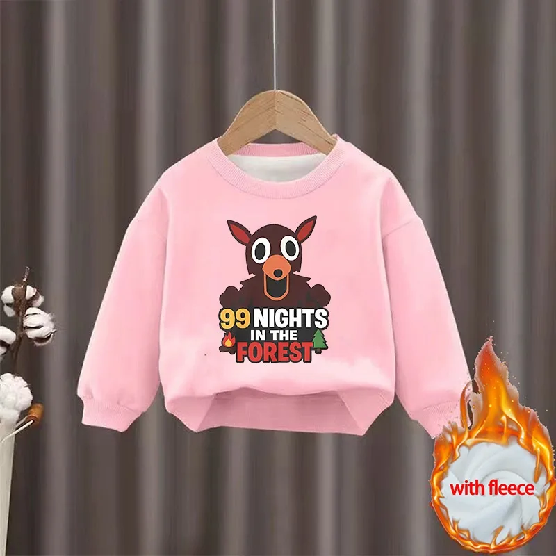 

99 Nights in The Forest Children's Velvet Sweatshirt Winter Windproof Cold Proof Warm Coat Cartoon Pattern Top Birthday Gift
