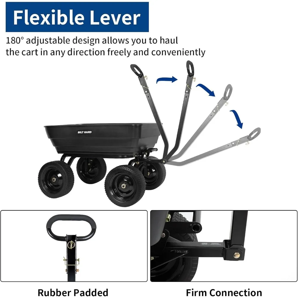 Heavy-Duty Garden Dump Cart with 1200 lbs Capacity, No Flat Tires, Quick Release, 2-in-1 Handle, 7 Cubic Feet Capacity, Versatil