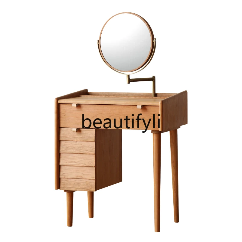 

Japanese-style solid wood dresser ultra-narrow Nordic light luxury small apartment retro makeup table storage