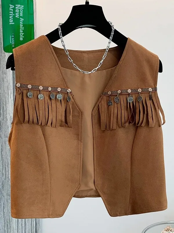 

Женский кардиган с бахромой для путешествий и фотосессий, однотонный, универсальный, с круглым вырезом, без рукавов