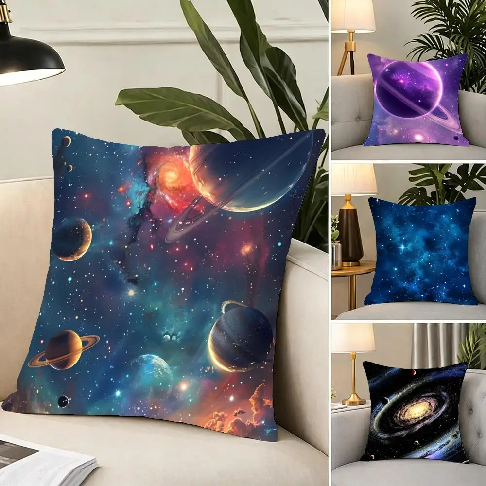 Cosmic Dreamy Space Starry Sky Cushion Cover Portable floor cushion for travel Yoga Minimalist text 2way tricot
