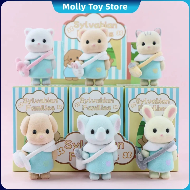 6 Pcs/Set New Sylvanian Kawaii Cute Role Poodle Blind Box Figure Baby Doll Family Desktop Decoration Model Birthday Gift