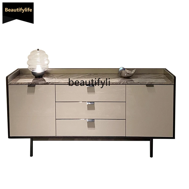 

C06 Italian Minimalist Storage Cabinet Glossy High-Grade Gray Sideboard Entrance Cabinet