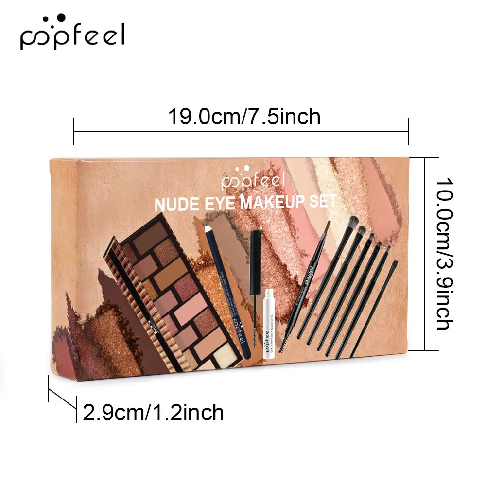 POPFEEL Nude Eye Makeup Set - 12-Color Eyeshadow Palette, Eyeliner, Mascara, & 7pcs Brush Set -Reusable & Long-Lasting Cosmetics