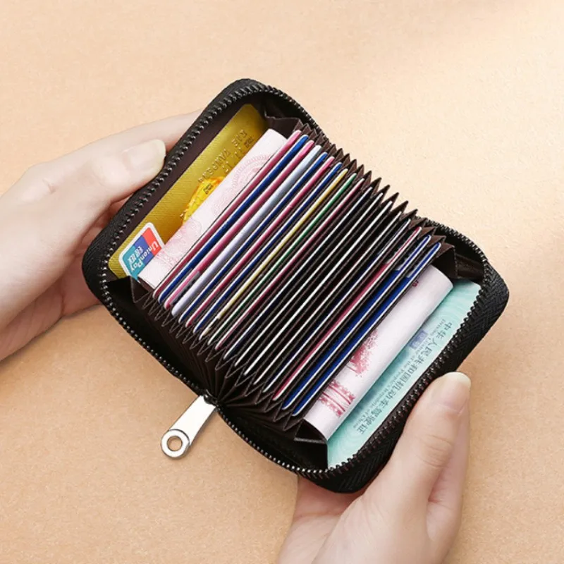 Genuine Leather Multiple Slots Card Holder Pocket Wallet RFID Blocking Credit Card Organizer Business Card Holder Women Men Bags