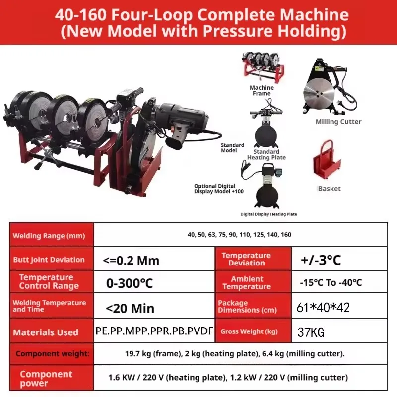 Manual Double-Column Hot Melt Butt Welding Machine, Hand-Cranked PE Pipe Welder for 40-160mm HDPE Pipe Joint Fusion