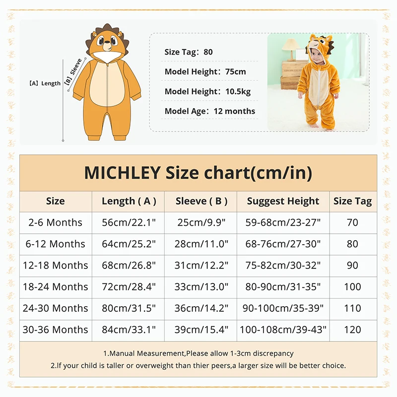 MICHLEY Cute Winter Rompers For Baby Boy Halloween Clothes Costume Jumpsuit Cartoon Warm Soft Bodysuits Overall Bebe 2-36 Months