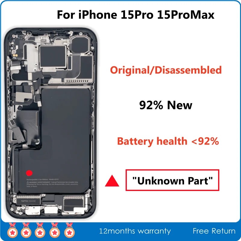 

Оригинальное разобранное среднее стекло задней крышки корпуса для iPhone 15 Pro Max, задняя камера с аккумулятором, беспроводная сборка NFC, 95% новинка