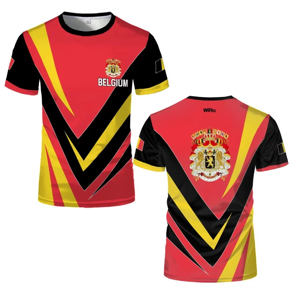 Belgian Flag Print Soccer Sport Tees Men T Shirt Women Tee Boys Top Children Parent Child Quick Dry Short Sleeves Kids Tshirt