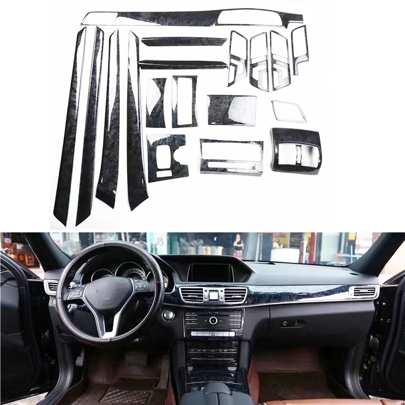 For Mercedes Benz Class E W212 2014 2015 Interior Black Wood Color Window Control Door Handle Gear Panel Cover Moulding Trim