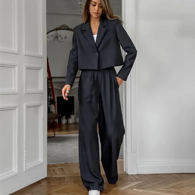 

Autumn European and American Fashion New Suit Long Sleeve Casual Loose High Waist Elastic Belt Trousers Classic Two-piece Suit