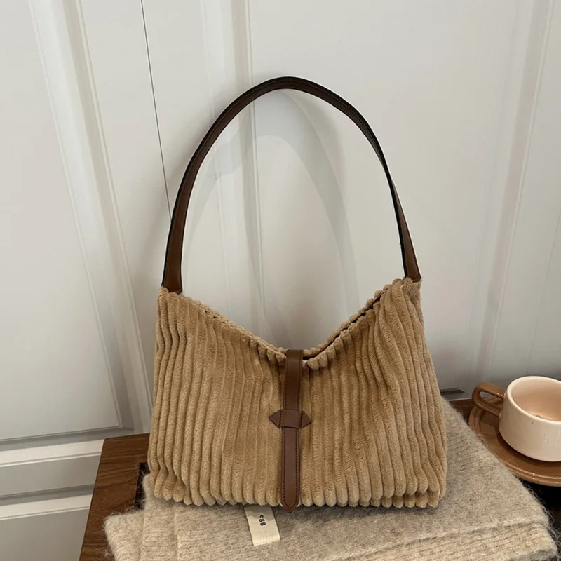 Lässige, vielseitige Cord-Umhängetasche für Damen, Winter-Damenhandtasche mit großer Kapazität für den täglichen Gebrauch