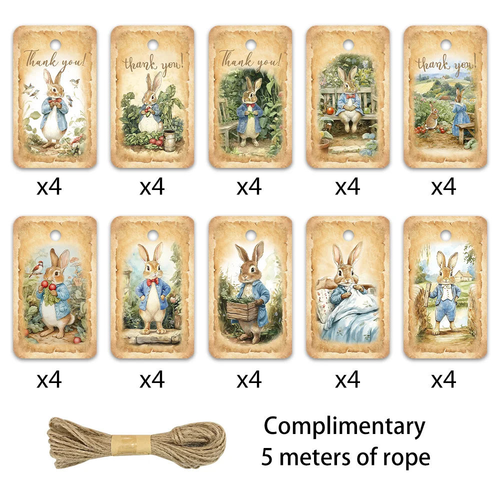 40 pezzi, etichette Peter Rabbit, etichette regalo di Natale, decorazioni per feste, fai da te, confezioni regalo, biglietti d'auguri, biglietti per feste, spago di iuta