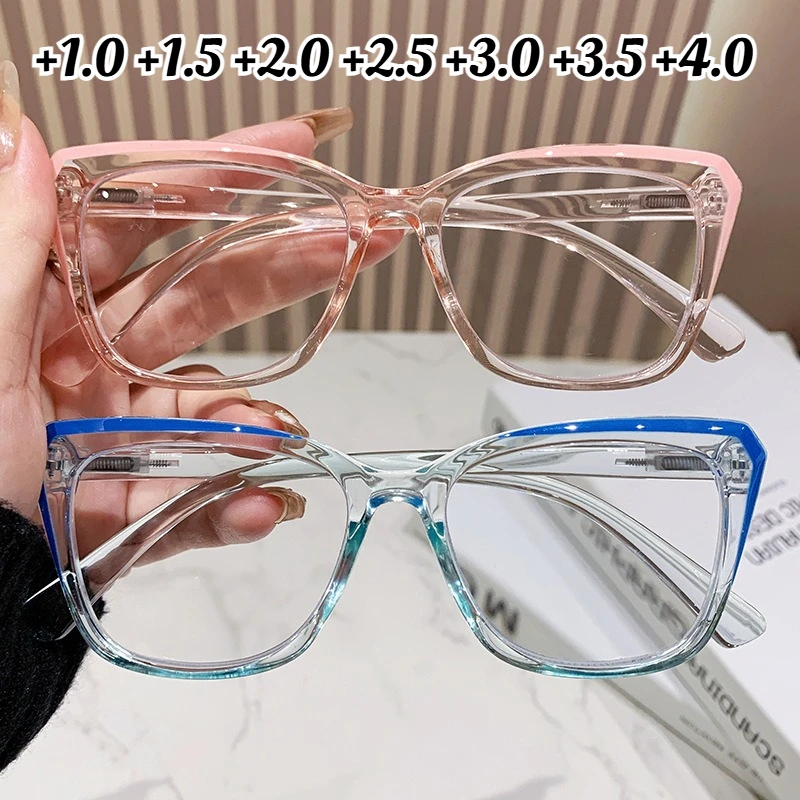 

Men's and Women's Fashionable Clear-Frame Reading Glasses Unisex Stylish HD Blue Light Blocking Hyperopia Glasses To +3.5+4.0