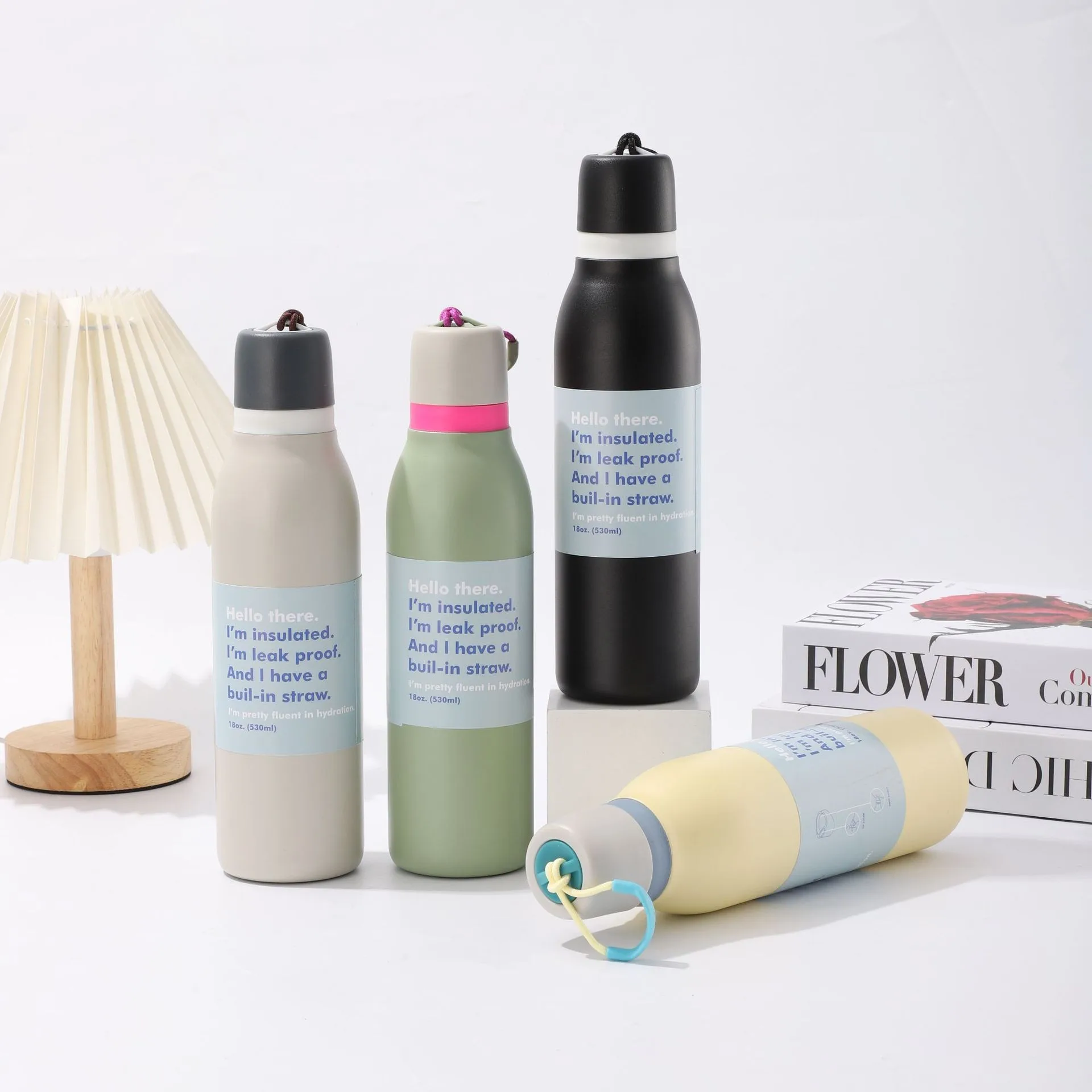 Macaron Double-Layer Stainless Steel Vacuum Insulated Travel Straw Cup Portable Outdoor Fashionable Simple Design with Rope