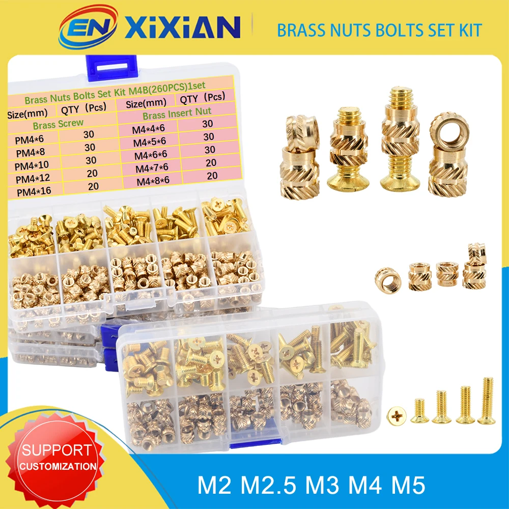 

M2 M2.5 M3 M4 M5 Brass Insert Nuts and Phillips Countersunk Screws Kits Set Hot Melt Threaded Injection Molding Insertnuts Suite