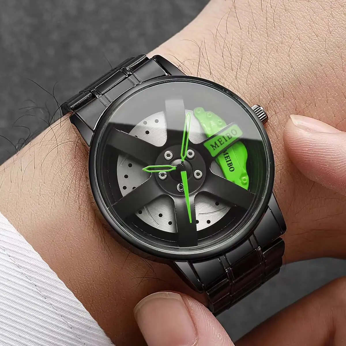 Fashion Men Business Watches 3d Car Wheel Dial Men Sports Watch Stainless Steel Band Wristwatch Reloj Hombre（Without Box）