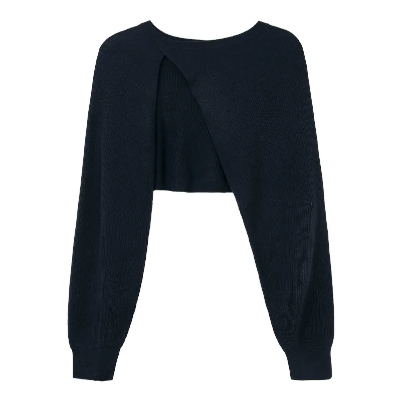 Asymmetrical Bolero Shrugs Cut Out Sleeves Wool Blends Knitted Tops Women Cropped Sweater