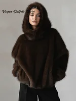 Casual Furry Faux Fur Hooded Pullover Women Loose Full Sleeve Warm Solid Coat 2026 Autumn Winter Lady Street Fashion Outwear New 2