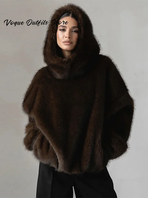 Casual Furry Faux Fur Hooded Pullover Women Loose Full Sleeve Warm Solid Coat 2026 Autumn Winter Lady Street Fashion Outwear New 2 Casual Furry Faux Fur Hooded Pullover Women Loose Full Sleeve Warm Solid Coat Autumn – view 2