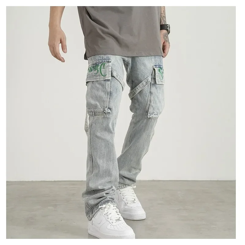 Embroidered Jeans Vintage Trendyol Men Casual Pants Hip Hop Trousers Y2k Jean Flared Woman Baggy Man Streetwear Harajuku Men's