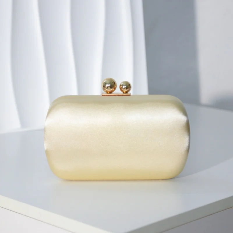 Elegant Silky Satin Evening Purses Women's Two Gold Closure Glossy Clutch Bags Wedding Party Bridemaid Cloth Pearl Pink Handbag view 5