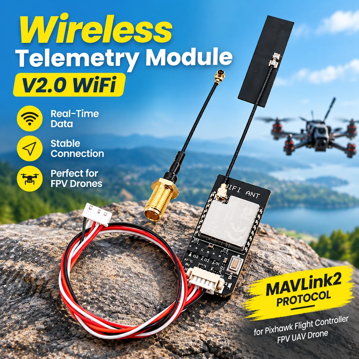 Wireless Telemetry Module V2.0 WiFi with Antenna MAVLink2 Protocol for Pixhawk Flight Controller FPV UAV Drone Real-time Data