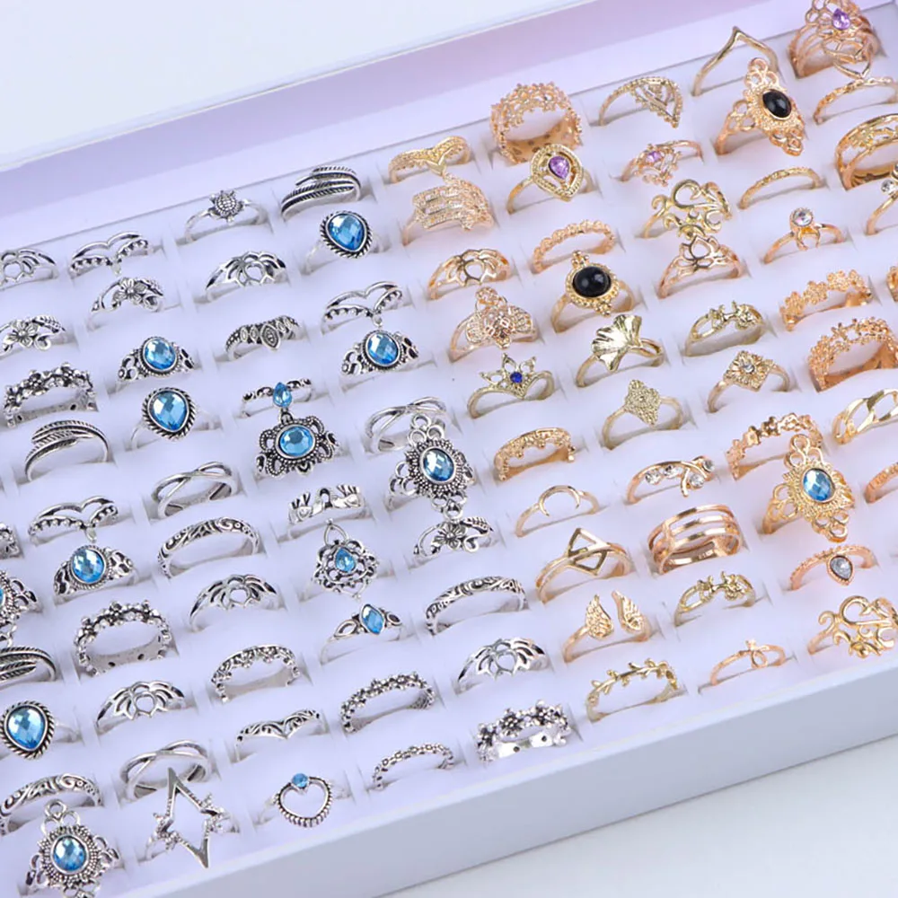 20 Teile/los Vintage Böhmen Geometrie Blumen Blatt Ringe Für Charme Frauen Mix Stil Farbe Mode Schmuck Geschenk Zubehör Großhandel