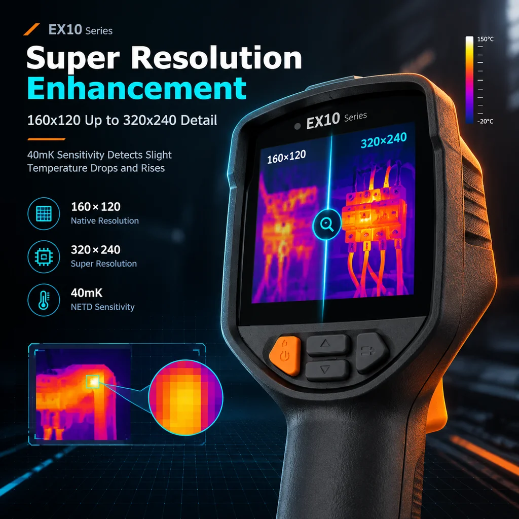 Raythink EX10 Thermal Camera 25Hz 550°C Super Resolution Infrared Imager for Air Conditioning Plumbing Electrical Repair