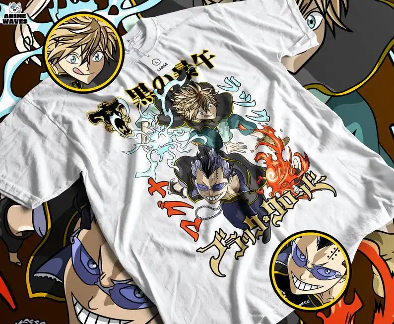 Magic Knights Duo Unisex T-shirt - Japanese Anime Style, 2010s Manga Influence, Epic Fantasy Battle, Classic Japan Magic, Legend