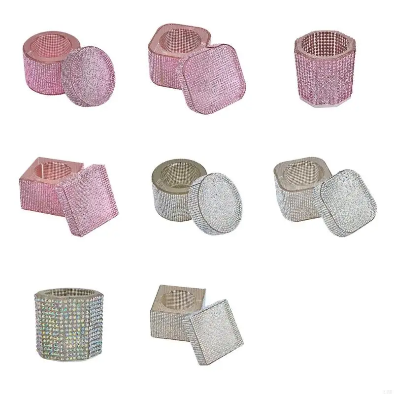 R3MF Stijlvolle acryl nagelschotel met strassdecoratie Dappenschotel manicure houder voor vloeistofonderhoud en weergave