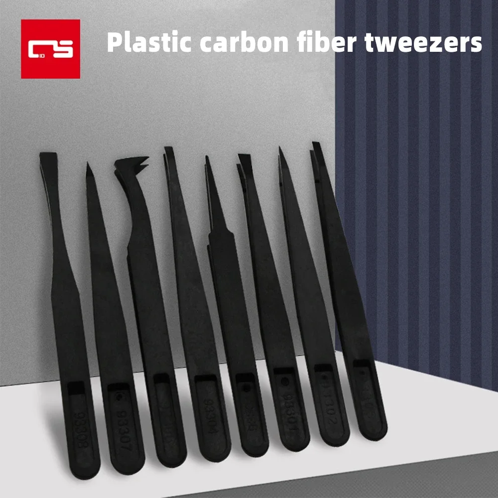 

100pcs Carbon Fiber Plastic Tweezers Elastic Clamping Tool Tweezers 93301-93308 for Watch Camera Computer Repairing Hand Tool