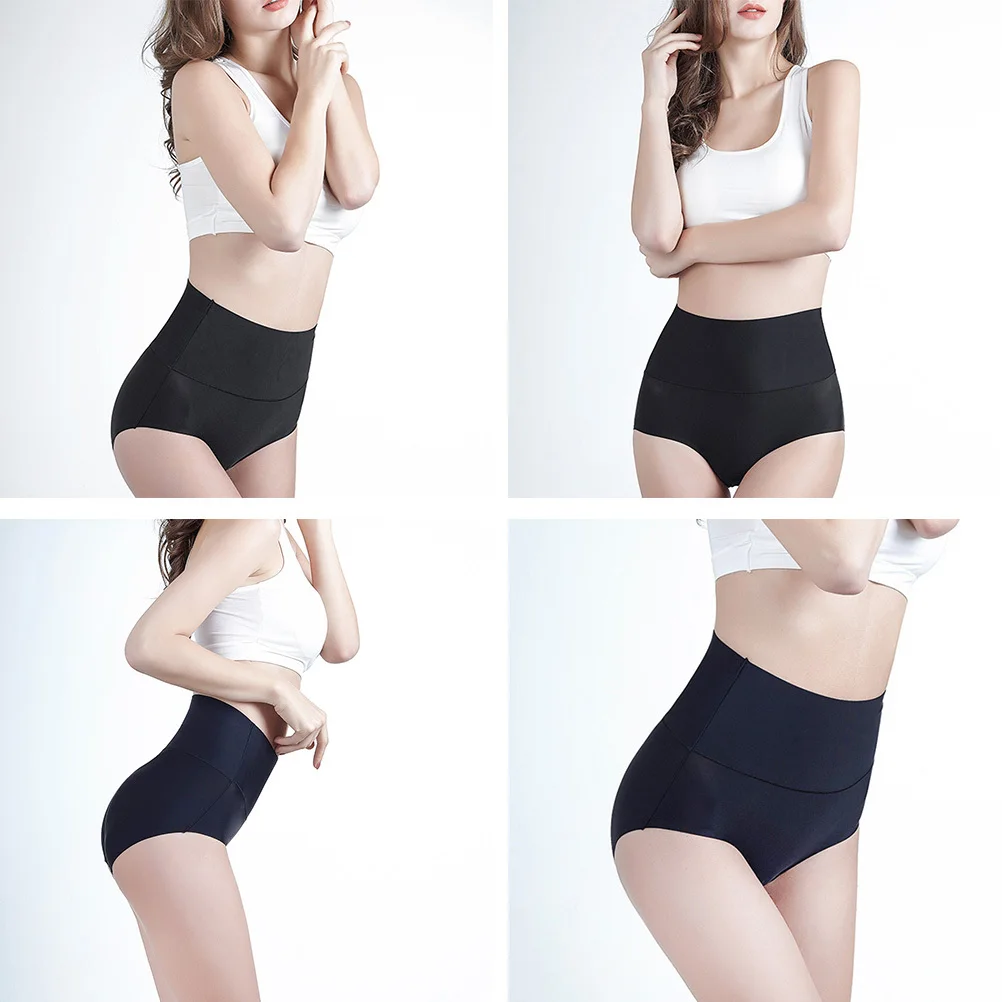 4 szt. Damskie majtki z wysokim stanem, czarne, rozmiar L, elastyczny pas, oddychające, bezszwowe figi modelujące sylwetkę, bez odcisków.