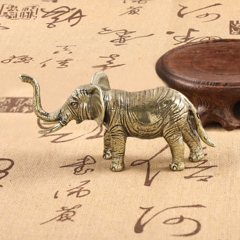 Thailand Style Brass Elephant Figurine Antique Lucky Elephant Miniatures Ornament Home Decoration Copper Animal Statue Crafts