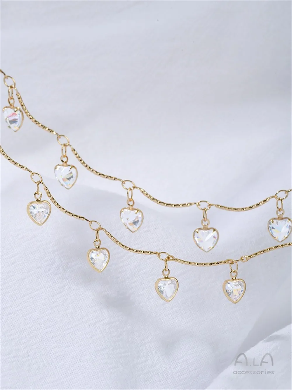 14K Gold-coated Hanging Zircon Heart Drops Five-pointed Star Flower Bent Bar Chain Diy Handmade Jewelry Loose Chain C005