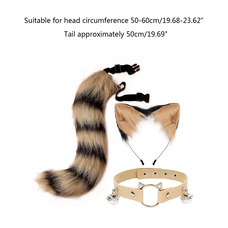 A2ES voor Kat Oren Hoofdband Pluche Dierenoren Haarband Chocker Staart Set Pluizige Kitten Oren Hoofddeksels voor Party