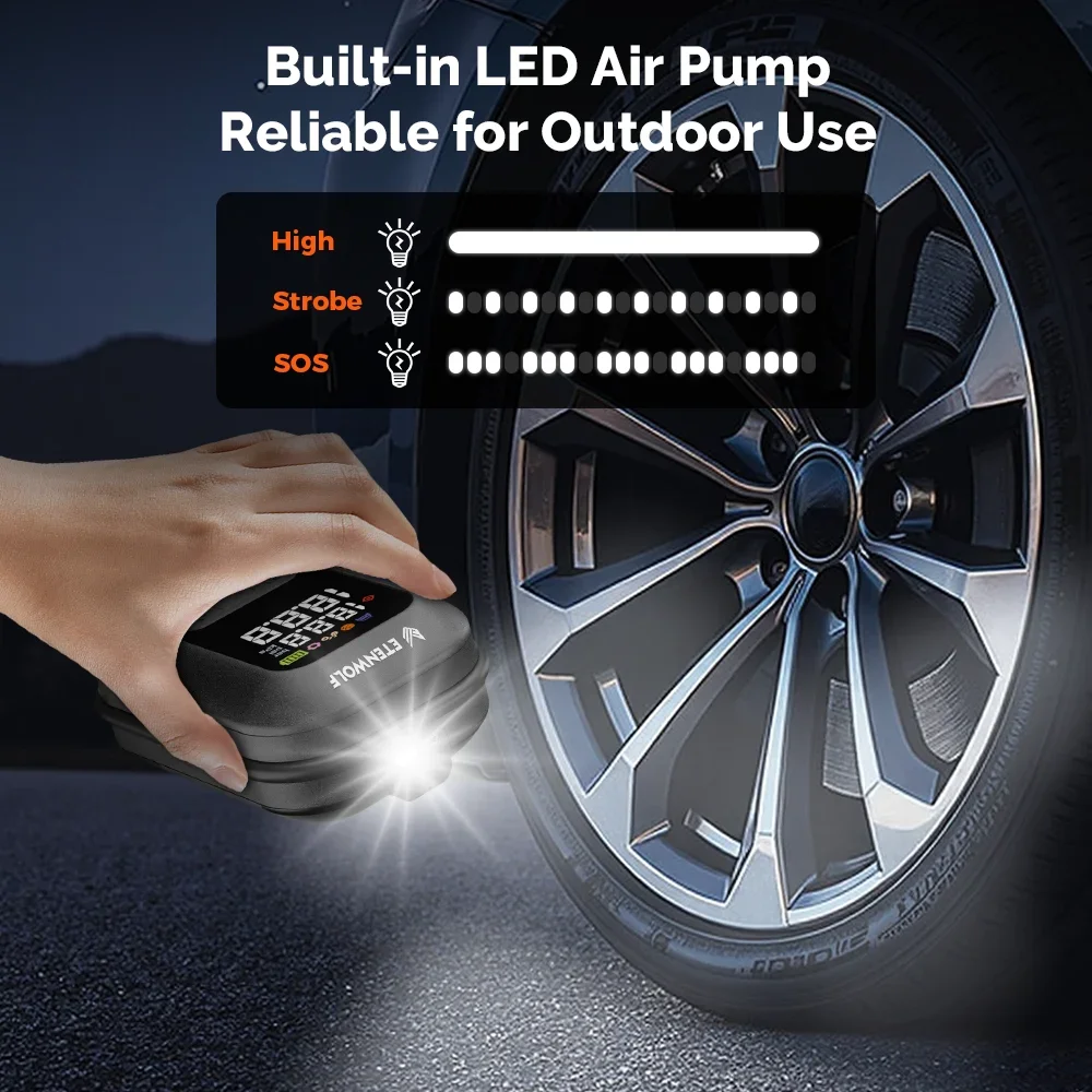 ETENWOLF X5 PRO 2-in-1 ضاغط هواء محمول ومبتدئ الانتقال، بطارية 6000 مللي أمبير في الساعة، 160 رطل لكل بوصة مربعة، 4 أوضاع محددة مسبقًا للسيارة/الشاحنة/الدراجة/الكرة #6