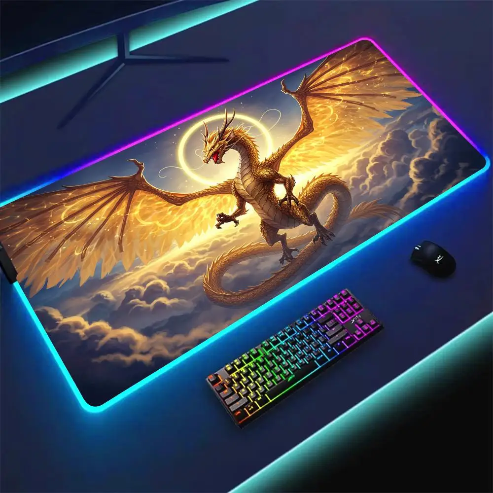 

RGB Mouse pad Golden Dragon anime gaming mat rubber anti-slip Desk Mat LED glow Gaming keypad mousepad gamer pc accessories